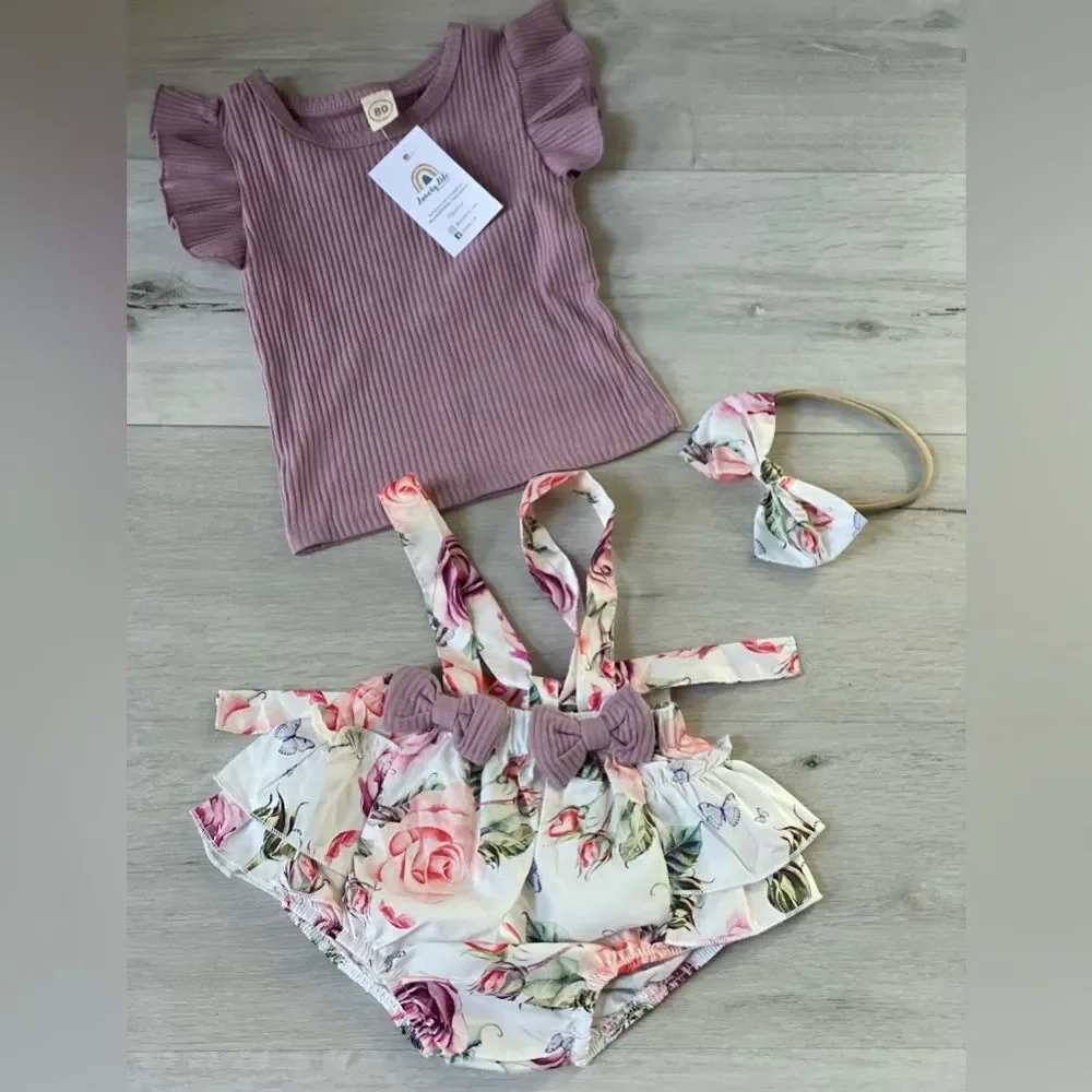 Lovely Life Baby & Kids 3 pc‎ outfit Nwt 6-9 months dusty rose color with floral
